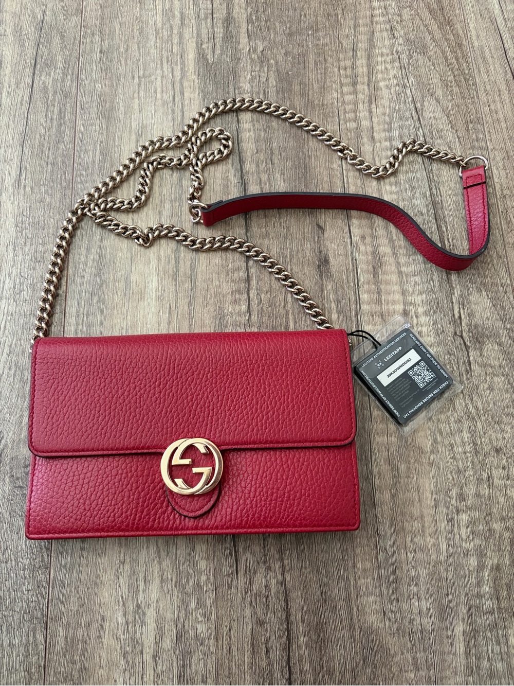 Gucci Red interlock Leather Chain Wallet